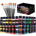 Acrylic Paint Set, 24 Colors, 2.03oz Each, with 12 Art Brushes, Premium Painting Supplies for Canvas, Ceramic, Fabric, Wood, Rich, Long-Lasting Pigments for Beginners, Hobbyists & Professional Artists
