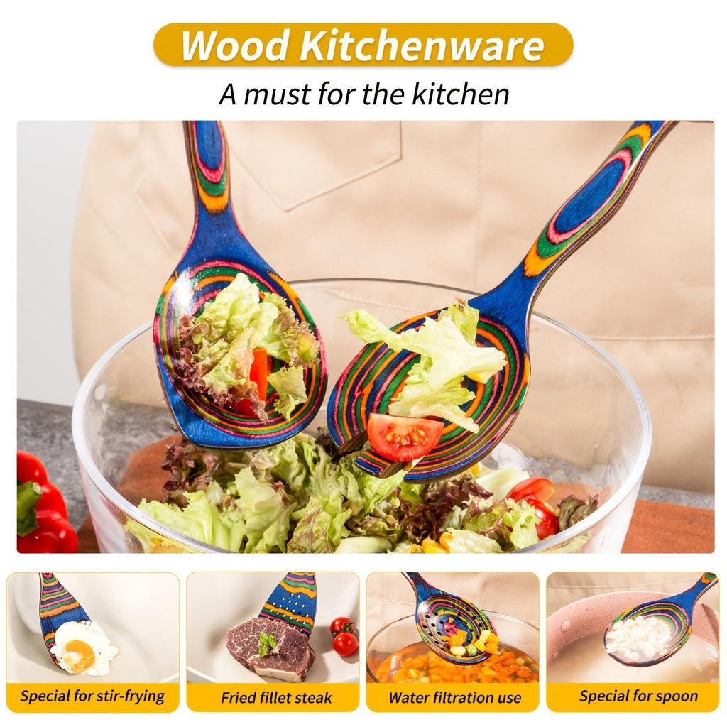Pakkawood Kitchen Utensil Set, Spurtle, Spatula, Wood Spoon, Cooking Tools, Heat Resistant, Non-Stick Safe, Wooden Serving Utensils for Cooking and Baking, Gift for Women and Men