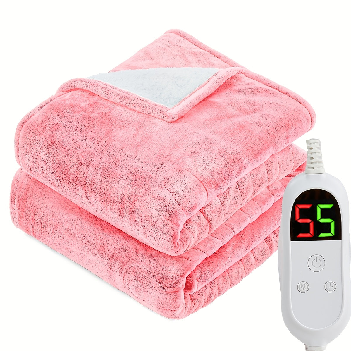 Electric Heated Blanket Dual Zone A B Independent Temperature Controllers 10 Heating Levels 1 2 4 6 8 Hour Auto-Off Fast Heating Soft Flannel Throw Twin Full Queen King Light Grey Navy Black Pink Purple Lake Blue