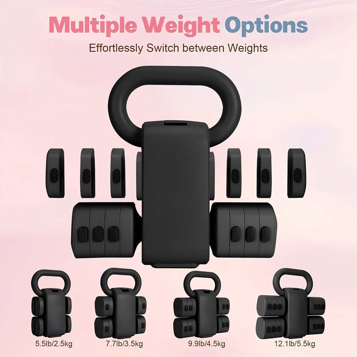 2-in-1 Adjustable Dumbbell & Kettlebell 0–11 Lb (0–5 kg) Twist-Lock 0.5 kg Steps No Battery Needed Compact Home Gym Office & Rehab – Light Green