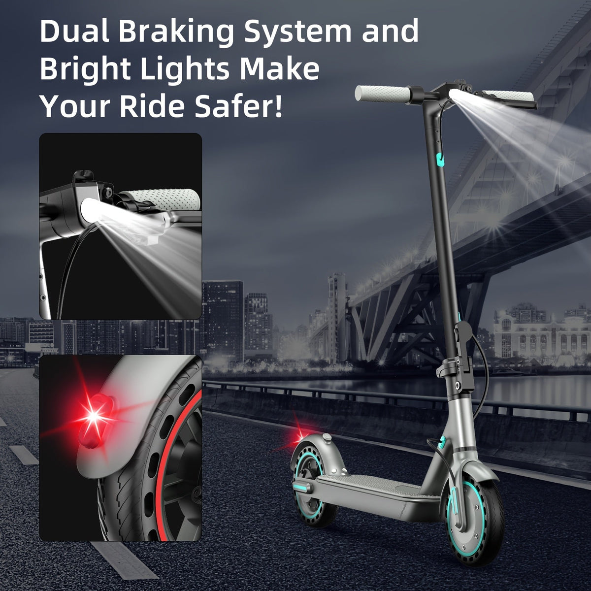 Foldable Electric Scooter for Adults, 350W Brushless Motor, Dual Drum Brakes, 8.5-Inch Solid Tires, 3-Speed LCD Display, 265 lbs Max Load, 3-Second Folding Portable Urban Commuter E-Scooter