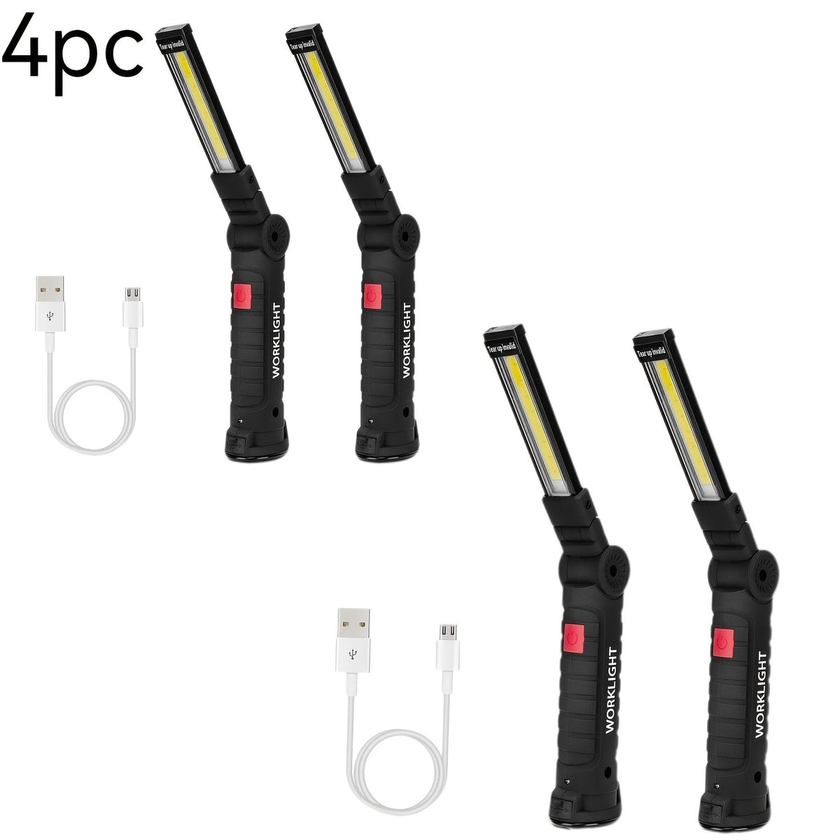 Rechargeable COB LED Work Light with Magnetic Base – 1000 Lumen Portable Camping Flashlight, 5 Modes, USB-C, Hanging Lamp for Garage, Yard, Emergency, and Outdoor Use, 2/3/4 Pack