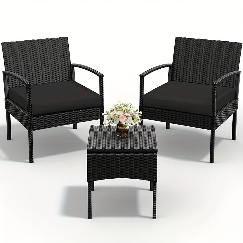 3-Piece Outdoor Patio Wicker Rattan Furniture Set, 2 Bistro Conversation Chairs & Side Table, Weather-Resistant, Ergonomic Design, for Garden, Balcony, Patio, Deck & Yard