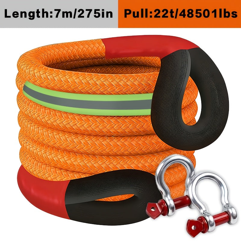 Kinetic Recovery Rope 22 Ton 48,501 lbs – Heavy Duty Nylon Tow Rope with Bow Shackles & Storage Bag for Truck, SUV, UTV, ATV, and Off-Road Emergency Rescue