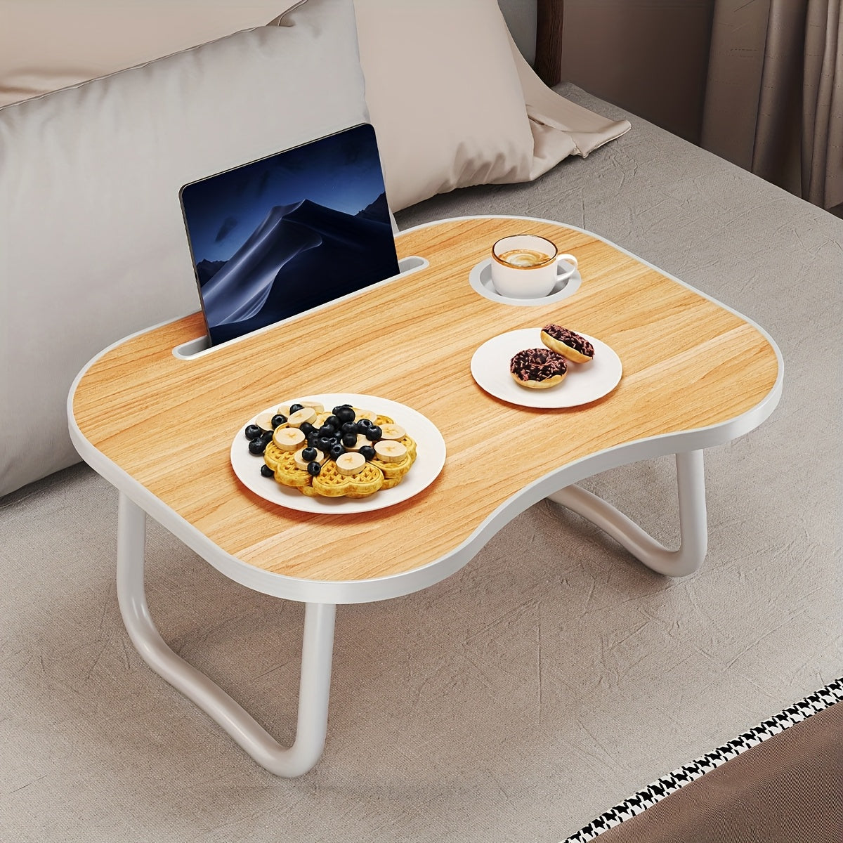 Foldable Laptop Desk Portable Bed Desk with Cup Holder and Tablet Slot Fiberboard Lap Desk for Work, Study, Drawing, and Dining in Bed, Sofa, and Floor, Available in Black and Walnut