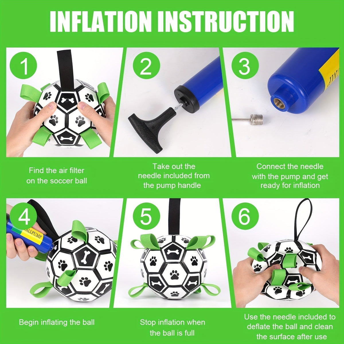 Soccer Ball Dog Toy with Straps – Durable Tug of War & Water Play Toy for Small & Medium Dogs, Includes Inflation Needle, Perfect Christmas & Birthday Gift for Puppies
