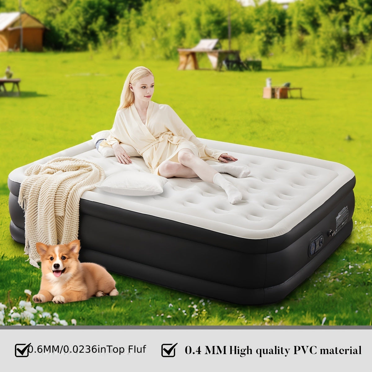 Inflatable Air Mattress, 16/18/22-inch Thick, with Built-in High-Capacity Pump, Non-Slip Bottom, Low Noise, 660 lbs Capacity, Adjustable Camping, Outdoor, Yard, and Guest Bed