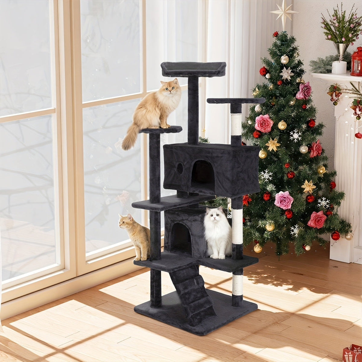 Multi-Level Cat Tree Tower with Scratching Post, Perches & Plush Apartments – Space-Saving Indoor Cat Climbing Frame & Activity Center, Heights 36–80 Inches, 6 Colors