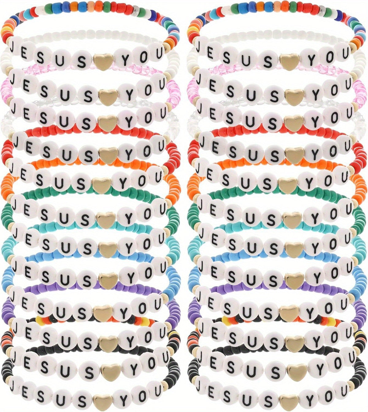 24pc Christian Friendship Bracelet Set – Handmade Clay Bead "Jesus Loves You" Bracelets, Bulk Religious Jewelry for Christmas, Easter, Church Events & Faith-Based Gifts