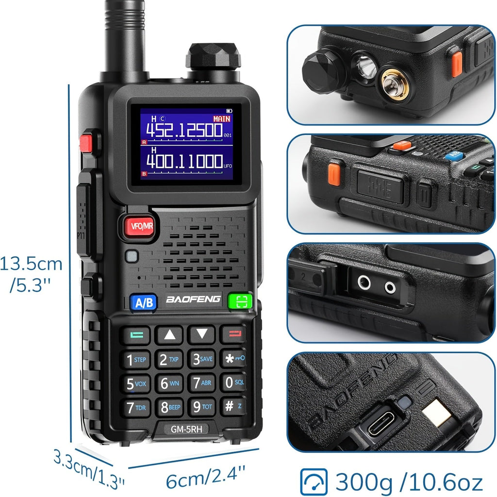 BAOFENG GM-5RH 10W Long Range GMRS Radio 2-Pack - Handheld Two-Way Radio with NOAA Weather, USB-C Charging, 999 Channels, 2500mAh Battery, 771 & 805S Antenna for Hunting, Camping, and Climbing