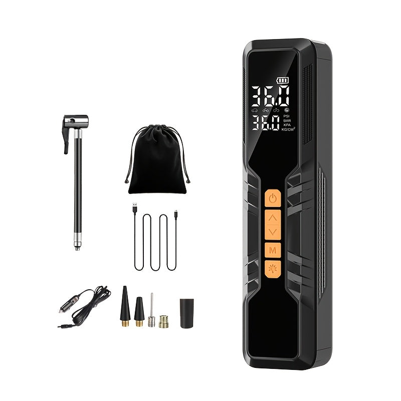 Wireless Portable Tire Inflator Air Compressor with Digital LED Display, Automatic Tire Pressure Detection, USB-C Rechargeable for Car, Bicycle, Motorcycle Tires, and Basketball Inflating