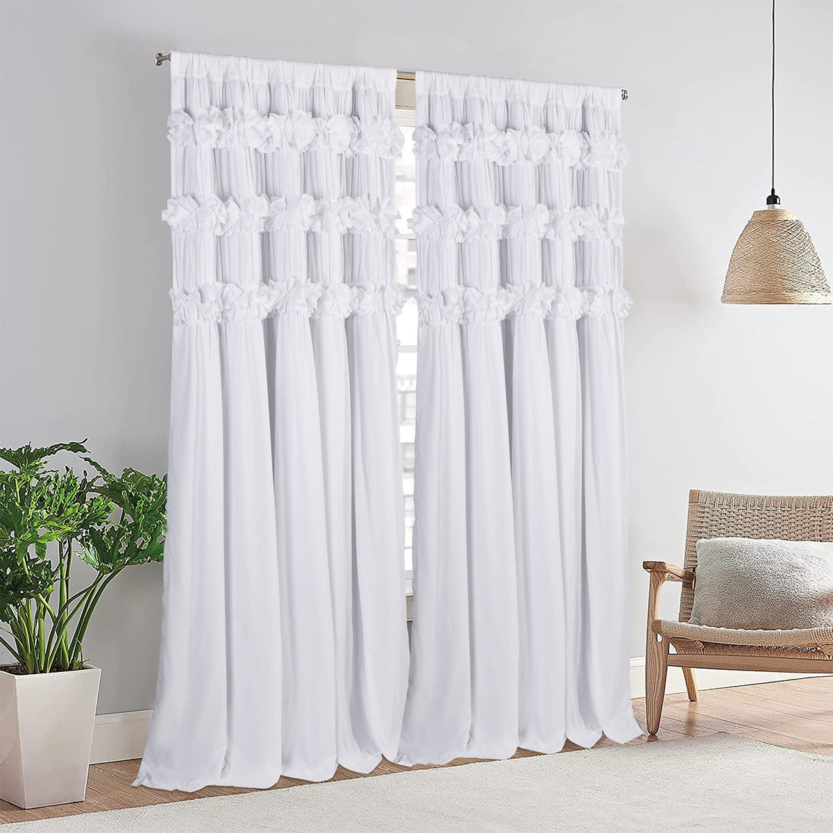 2-Panel 54"x84" Thermal Blackout Curtains – Hand-Ruffled Butterfly Garden Design Room Darkening Energy Saving for Bedroom & Living Room in Peach Pink White Camel Dusty Blue & Black