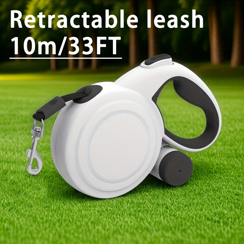 Retractable Dog Leash 33ft with Reflective Strips and Poop Bag Holder - 360° Tangle-Free One-Button Control Heavy-Duty Nylon Long Leash for Medium and Large Dogs, Dog Walking Leash with Safety Lock