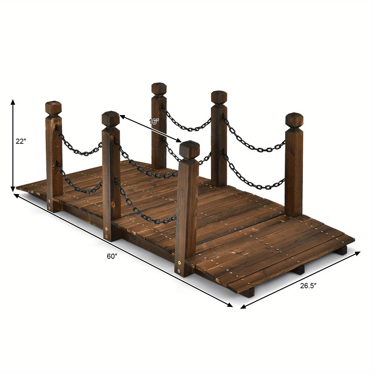 5 Ft Wooden Garden Arc Footbridge, 500 Lb Capacity, Half-Wheel Rails & 6 Pillars, Stained Fir Wood, for Garden, Creek, Backyard & Farm Walkway