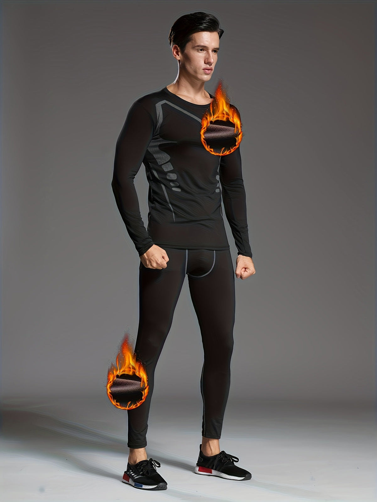 6pcs Men's Thermal Fleece-Lined Sports Underwear Set – Printed Warm Base Layer for Fall/Winter Running, Fitness Training, and Morning & Night Workouts