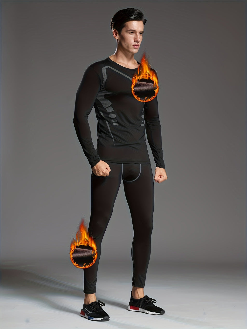 6pcs Men's Thermal Fleece-Lined Sports Underwear Set – Printed Warm Base Layer for Fall/Winter Running, Fitness Training, and Morning & Night Workouts