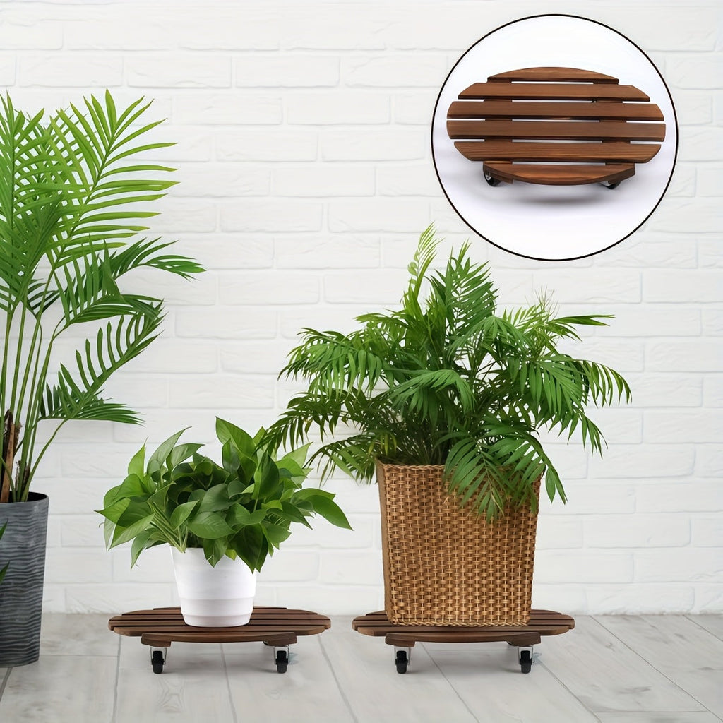 Acacia Wood Rolling Plant Caddy - 15.7" Round Plant Stand with 360° Lockable Wheels, 360 lb Capacity, Pre-Assembled, Indoor & Outdoor - 2-Pack or 4-Pack