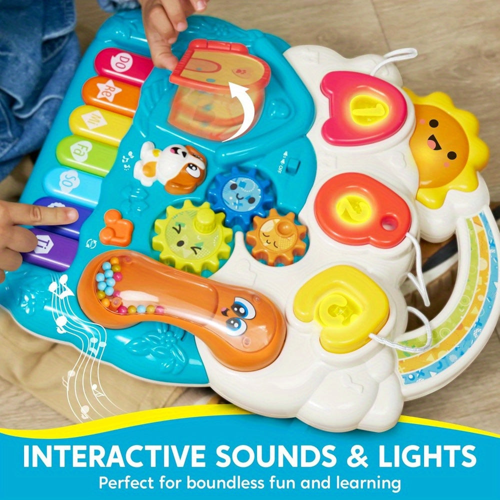 2-in-1 Baby Sit to Stand Learning Walker Push Walker with Wheels Detachable Play Panel Piano Lights & Sounds Adjustable Speed for Infant Boys & Girls