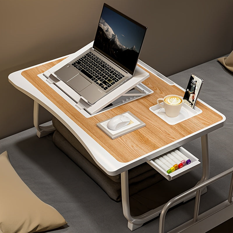 Foldable Laptop Desk for Bed & Couch with Cup Holder, Phone Holder, Drawer, and USB Port – Home Office Breakfast Tray Lap Desk for Working and Watching Movies – 6 Styles