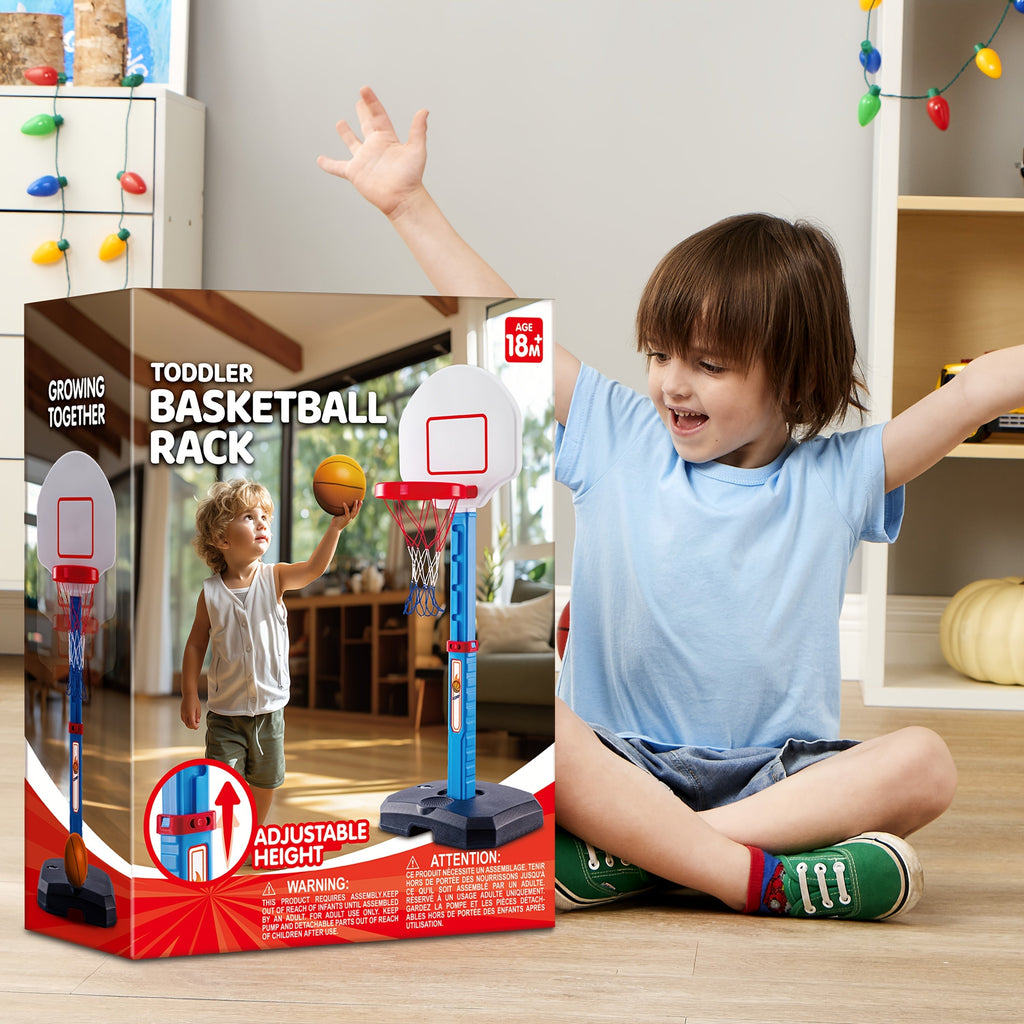 Kids Basketball Arcade Game Set Adjustable Height 2.5–3.5 Ft 4 Balls Air Pump & Backboard Indoor & Outdoor Safe for Toddlers – Pink & Blue Birthday Christmas Gift