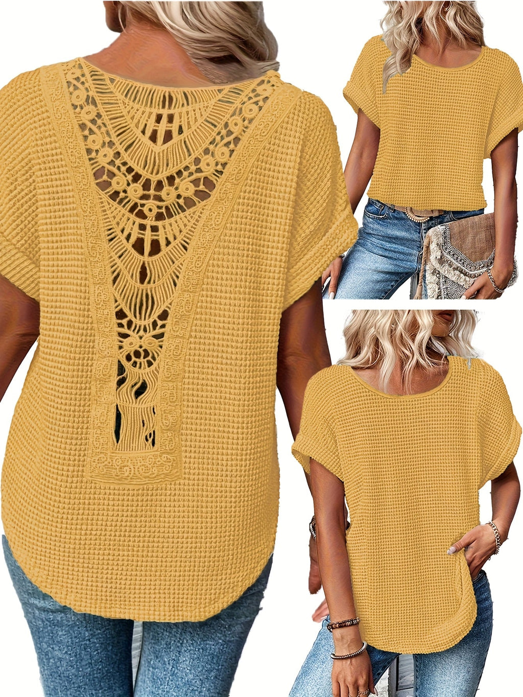 Lace Patchwork Round Neck Short Sleeve T-Shirt Women's Summer Casual Flowy Top Peacock Blue Khaki Black White S M L XL XXL