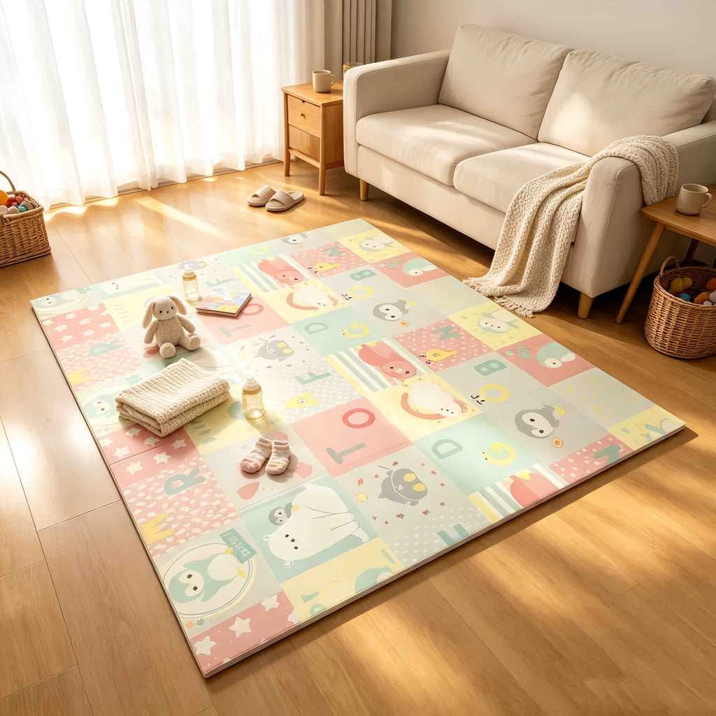 Double-Sided Baby Crawling Mat, Soft Thickened Tummy Time & Learning to Walk Play Mat, Foldable for Easy Storage, Indoor Use, 2 Designs Including Alphabet Penguin (79x71") & Polar Bear (59x79")