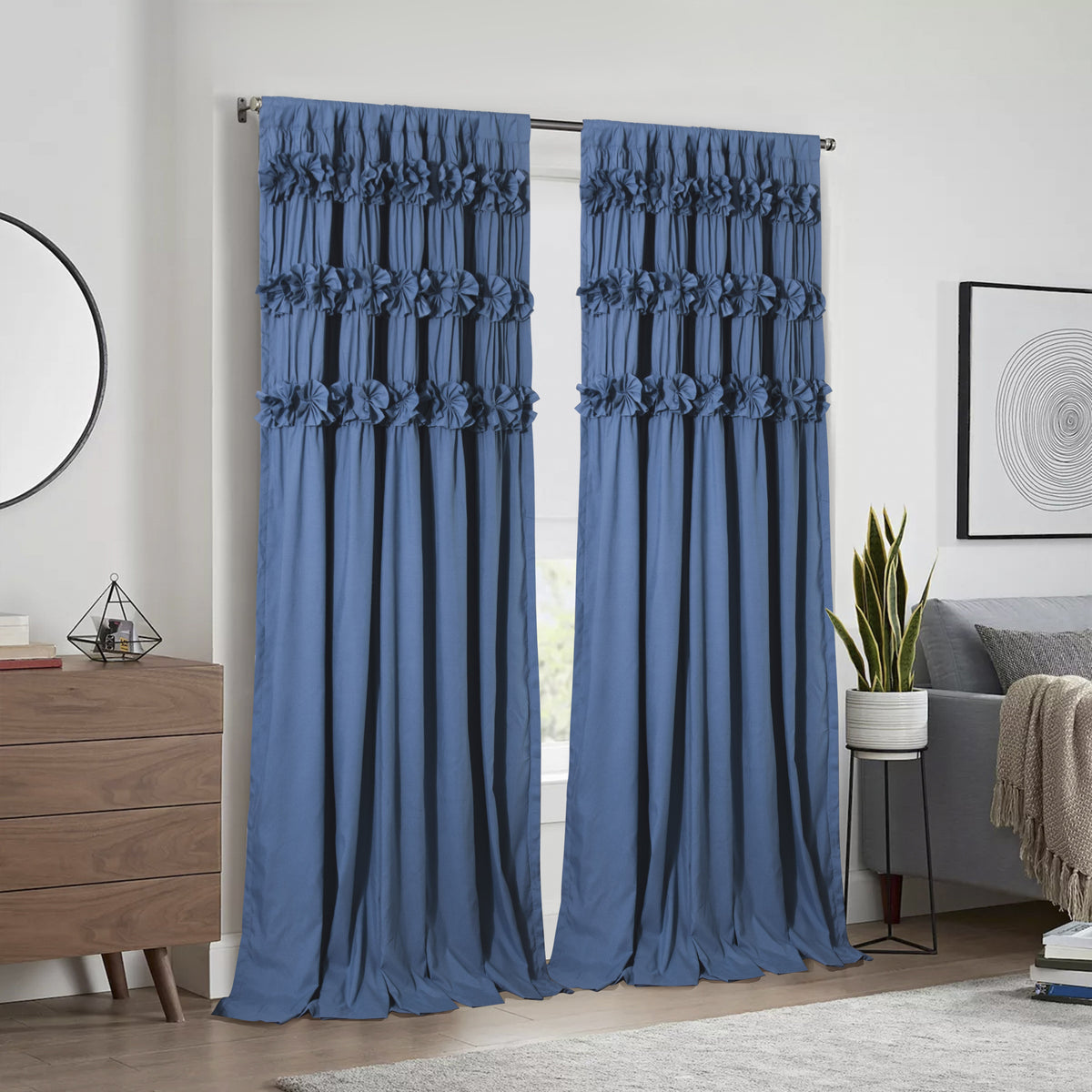 2-Panel 54"x84" Thermal Blackout Curtains – Hand-Ruffled Butterfly Garden Design Room Darkening Energy Saving for Bedroom & Living Room in Peach Pink White Camel Dusty Blue & Black