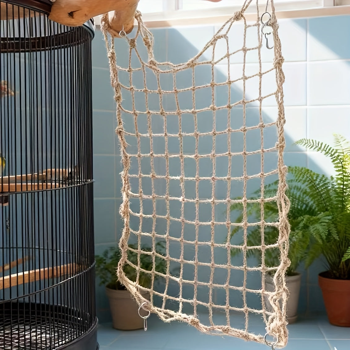 Bird Climbing Net Woven Mesh Pet Cradle Hammock for Parrots, Budgies, Cockatiels, Conures, Cage Rope Net Perch Activity Toy, Small/Large Size