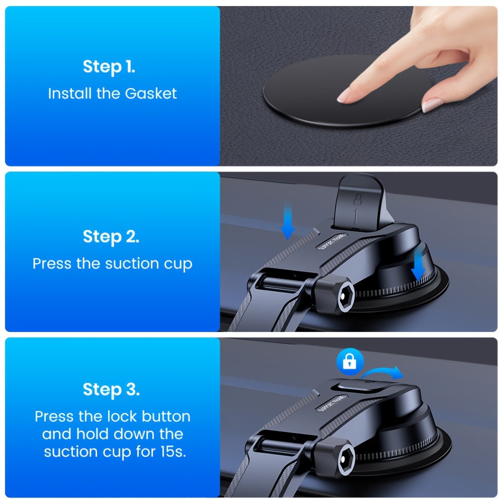 Dashboard Car Phone Mount with Strong Adhesive Pad, 360° Adjustable for Vertical and Horizontal Use, Includes Bonus Adhesive Pads, Universal Fit for iPhone 15 14, Samsung Galaxy, and Android, Black