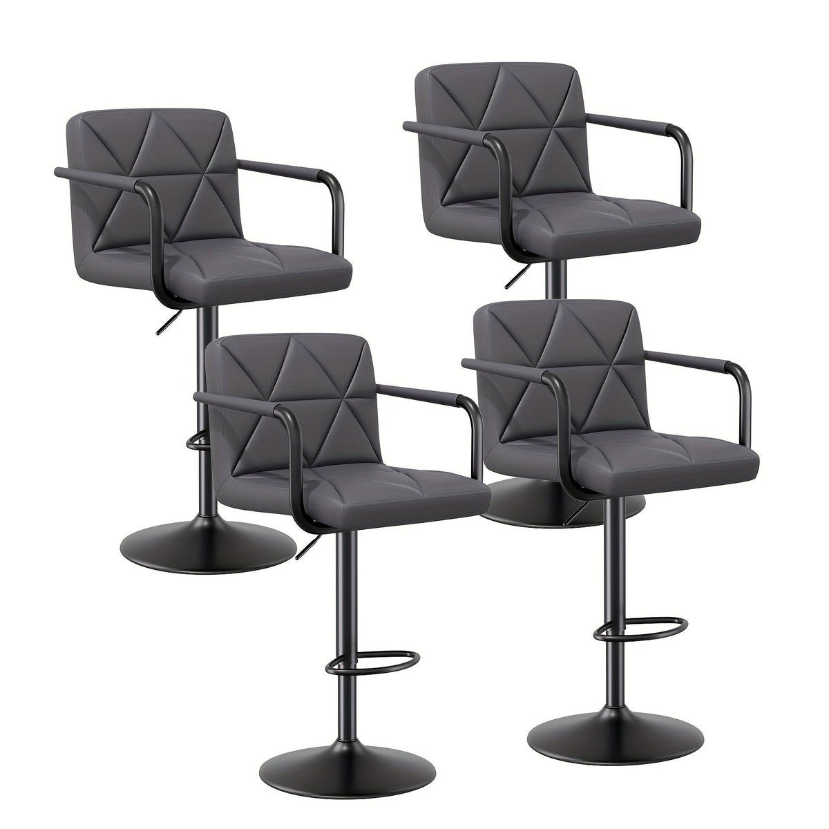 Bar Stool Set of 2 or 4 Adjustable Counter Height Swivel Barstool with Backrest Armrest Footrest Square Cushion Faux Leather for Kitchen Island Dining Room Cafe Pub