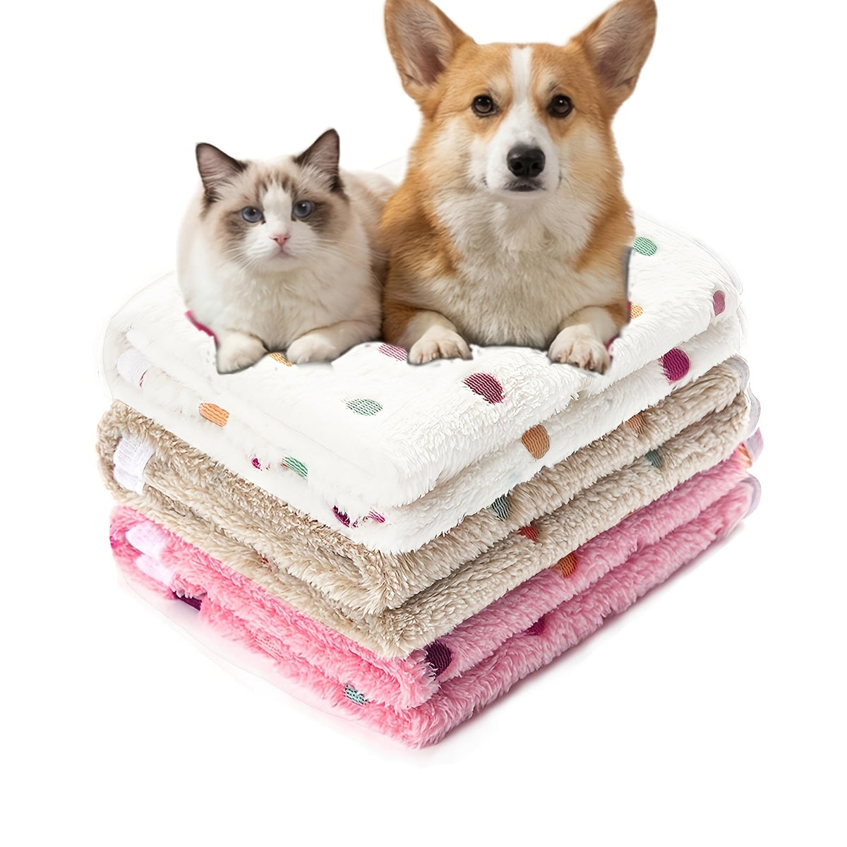 Fleece Pet Blanket 3-Pack for Dogs, Cats & Puppies – Super Soft, Fluffy, and Tear-Resistant Flannel Throw, Paw Print (Brown, Pink, White), Machine Washable, Includes Free Pet Drying Towel