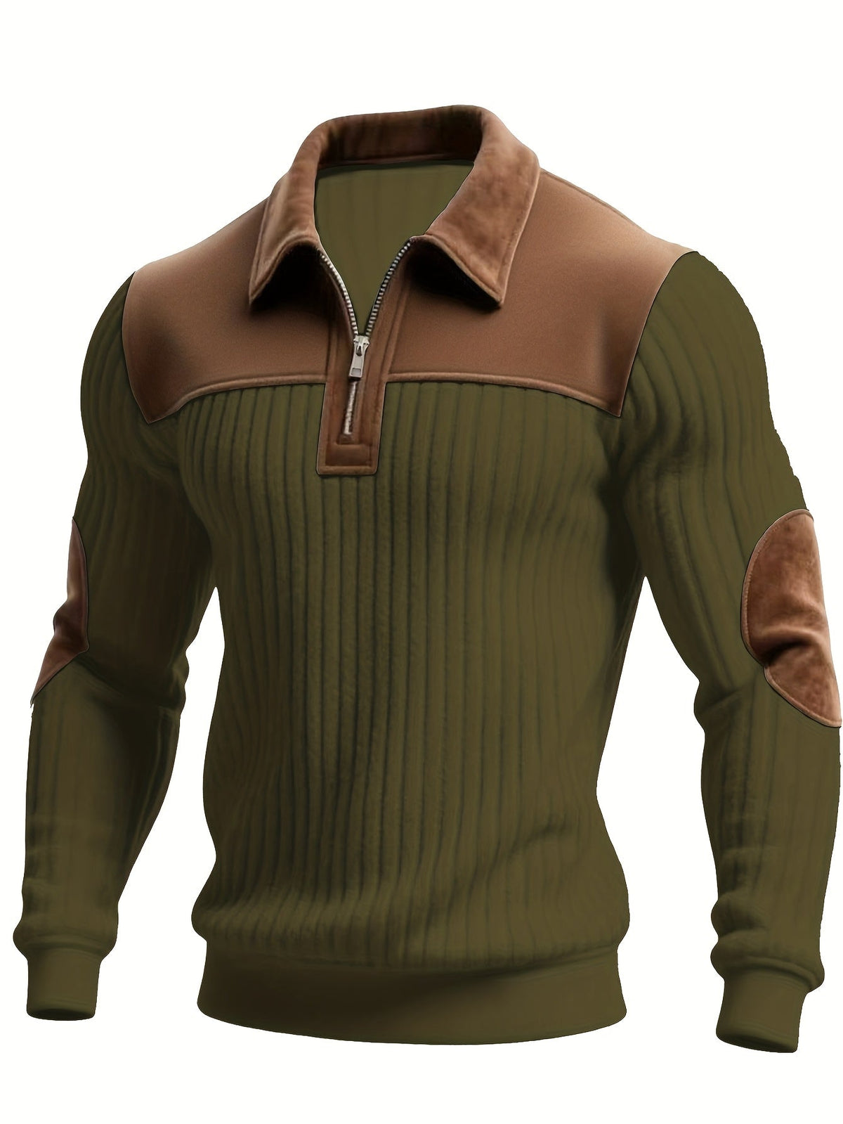 Men's Color-Block Stand Collar Pullover – Thick Warm Long Sleeve Zip Detail Casual Sweatshirt for Daily Fashion & Commuting in White Apricot Black & Khaki Green S–XXL