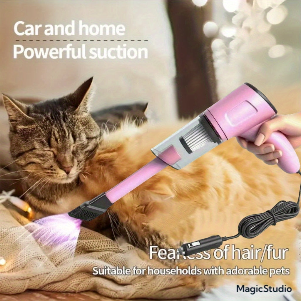 Pink Mini Handheld Car Vacuum Cleaner, Strong Suction, Dry & Wet Cleaning for Pet Hair and Cat Hair, Multifunctional Portable Cordless, Cute Design for Women and Girls