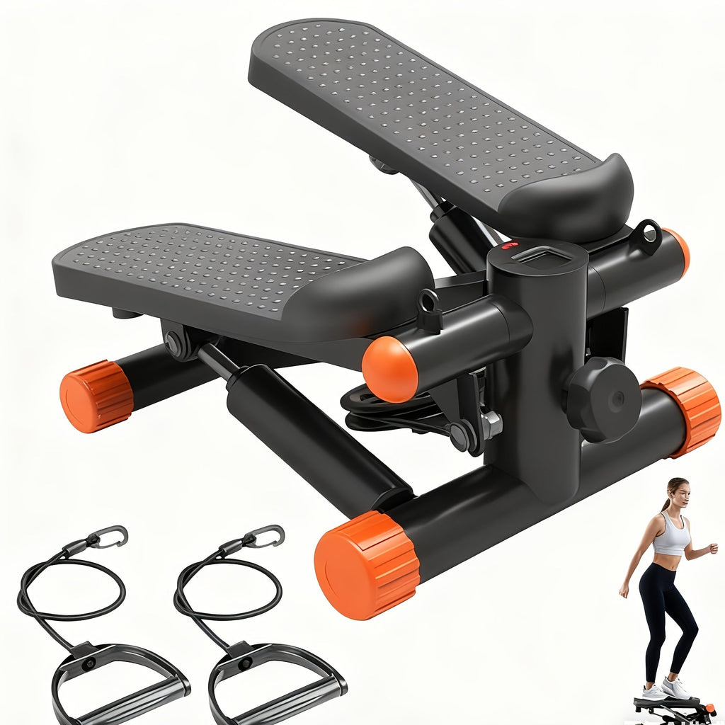 Mini Twist Stepper with Resistance Bands - Portable Stair Stepper for Home Workout, 300 lbs Capacity Full-Body Cardio Trainer for Legs and Arms