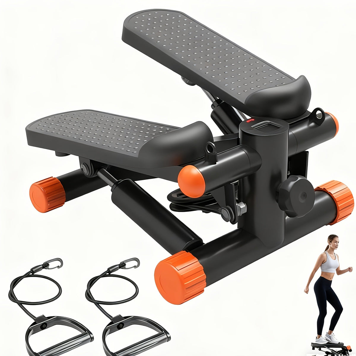 Mini Twist Stepper with Resistance Bands - Portable Stair Stepper for Home Workout, 300 lbs Capacity Full-Body Cardio Trainer for Legs and Arms