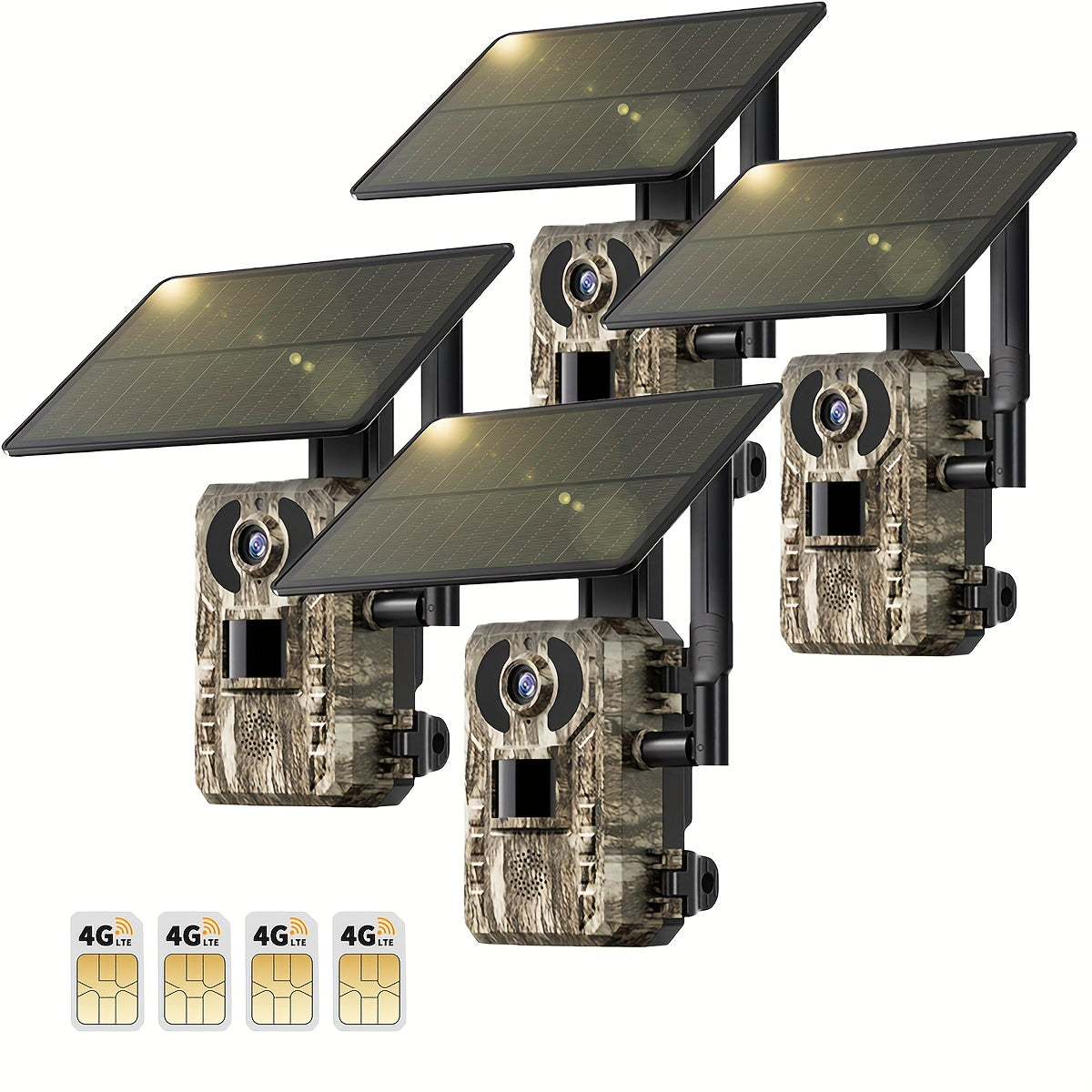 4G LTE Solar Trail Camera – 4K Live Video Remote Viewing, 82ft HD Night Vision, 0.2s Trigger Speed, Built-in SIM Card, IP65 Waterproof, No WiFi Required, Hunting Wildlife Camera, 1 pc / 4 pcs