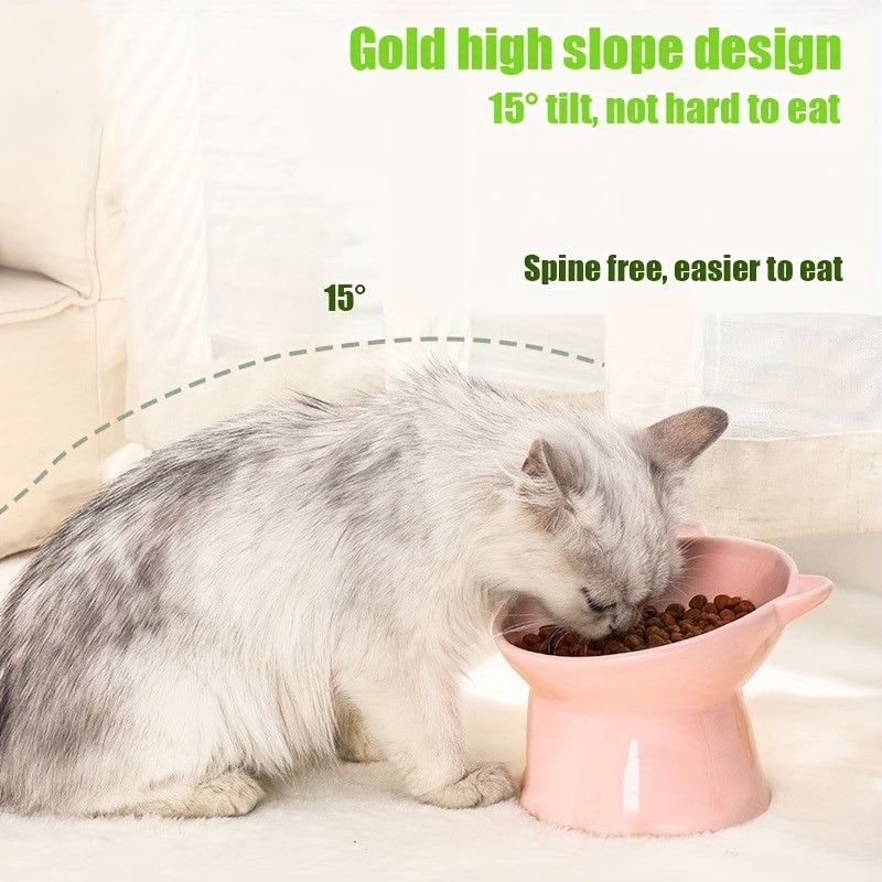 Raised Cat Bowls Set of 3, Cat-Ear Shaped Elevated Feeder, Anti-Slip Base, Neck Comfort Design, Tri-Color Pet Feeding Dish (Pink, Green, Blue) for Multi-Cat Households