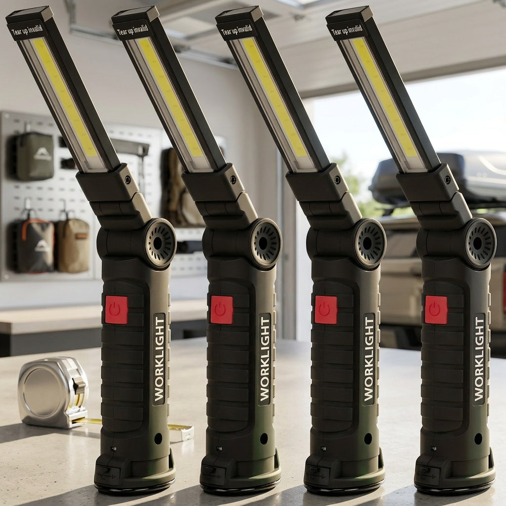 Rechargeable COB LED Work Light with Magnetic Base – 1000 Lumen Portable Camping Flashlight, 5 Modes, USB-C, Hanging Lamp for Garage, Yard, Emergency, and Outdoor Use, 2/3/4 Pack