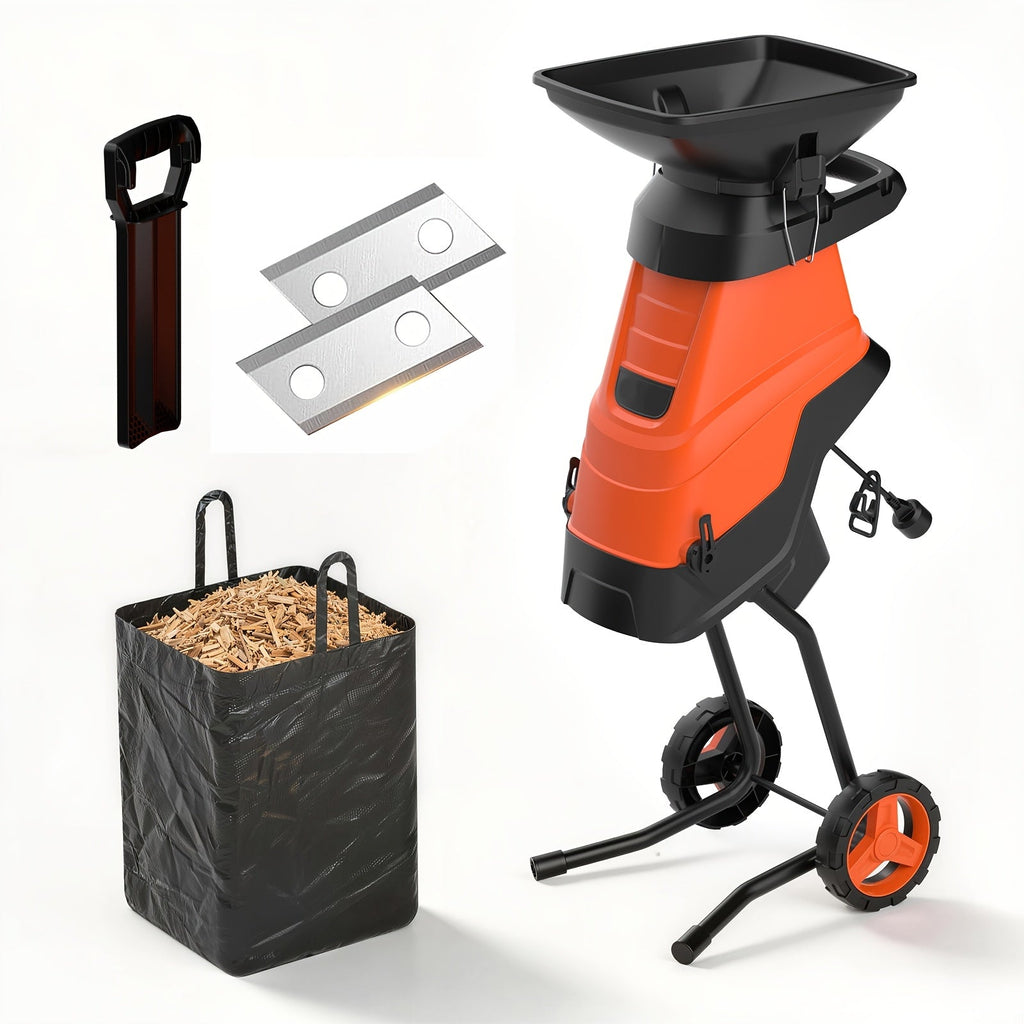 Maxlander 15-Amp Heavy-Duty Electric Wood Chipper & Leaf Shredder 1.75-Inch Cutting Capacity 11.89-Gal Collection Bag Yard Waste Mulcher for Branches Twigs & Leaves – Orange