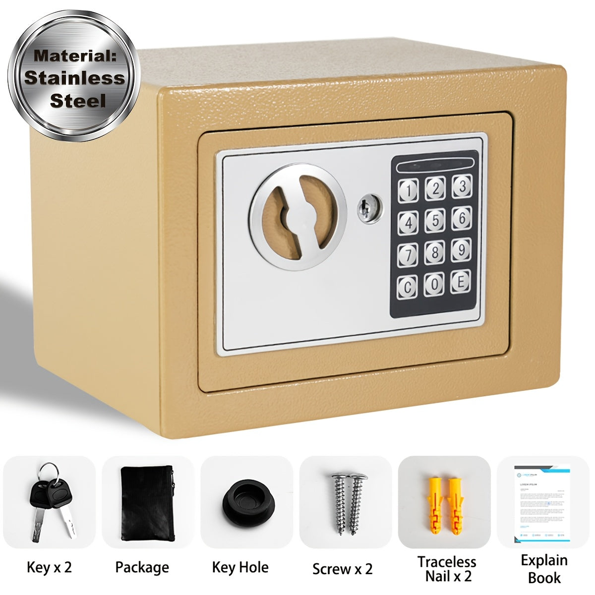 Fireproof Home Safe with Digital Keypad, Keys & Passcode Lock – Includes Fireproof Money Bag, Sensor Light & Adjustable Shelf for Home, Office, Business, Money & Valuables