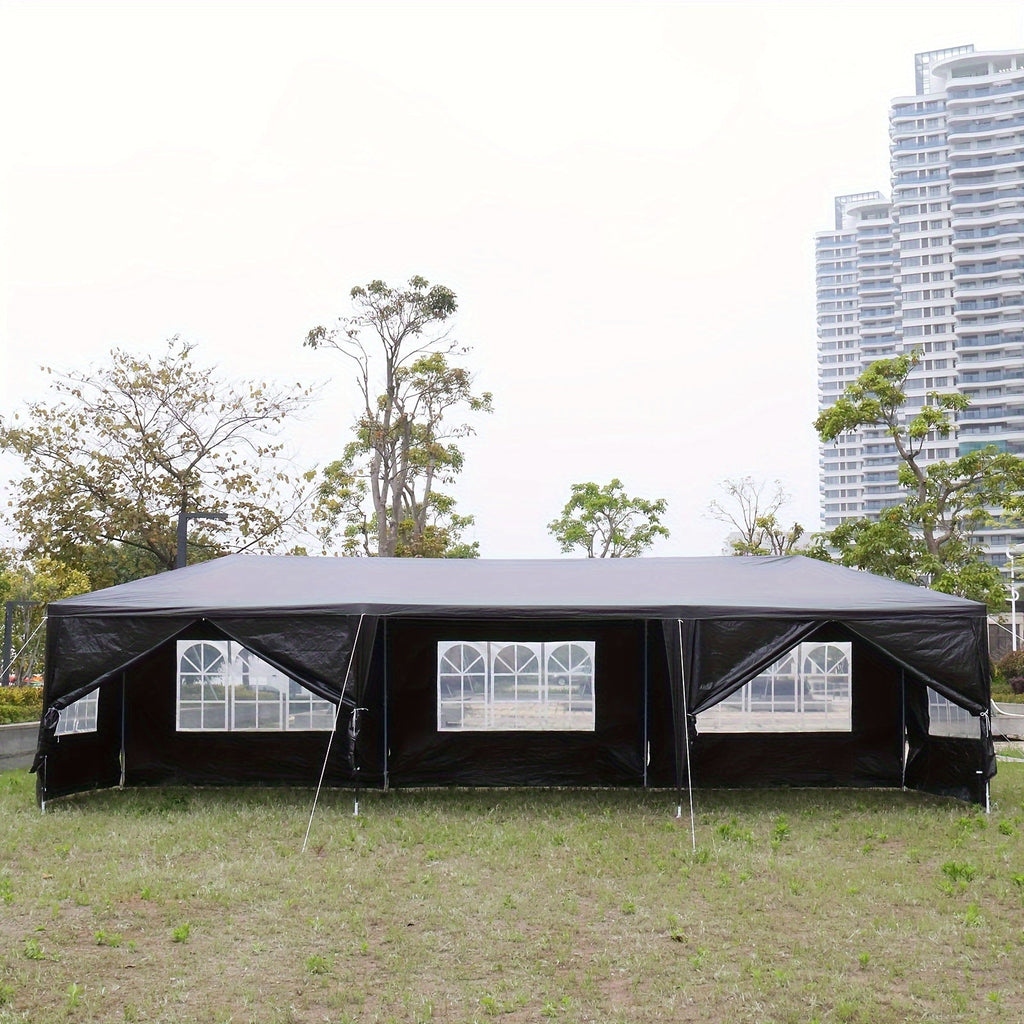 10x30 Ft Outdoor Party Tent Canopy, 8 Removable Sidewalls with Windows, Waterproof PE Cloth & Iron Frame, for Wedding, Party, Patio, Parking & Gazebo, White/Blue/Black, Accessories Included