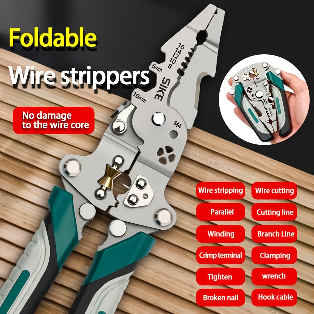 Foldable Multi-Function Industrial-Grade Wire Stripper - Precision Cutting, Crimping & Stripping Tool for Electricians & All Electrical Work