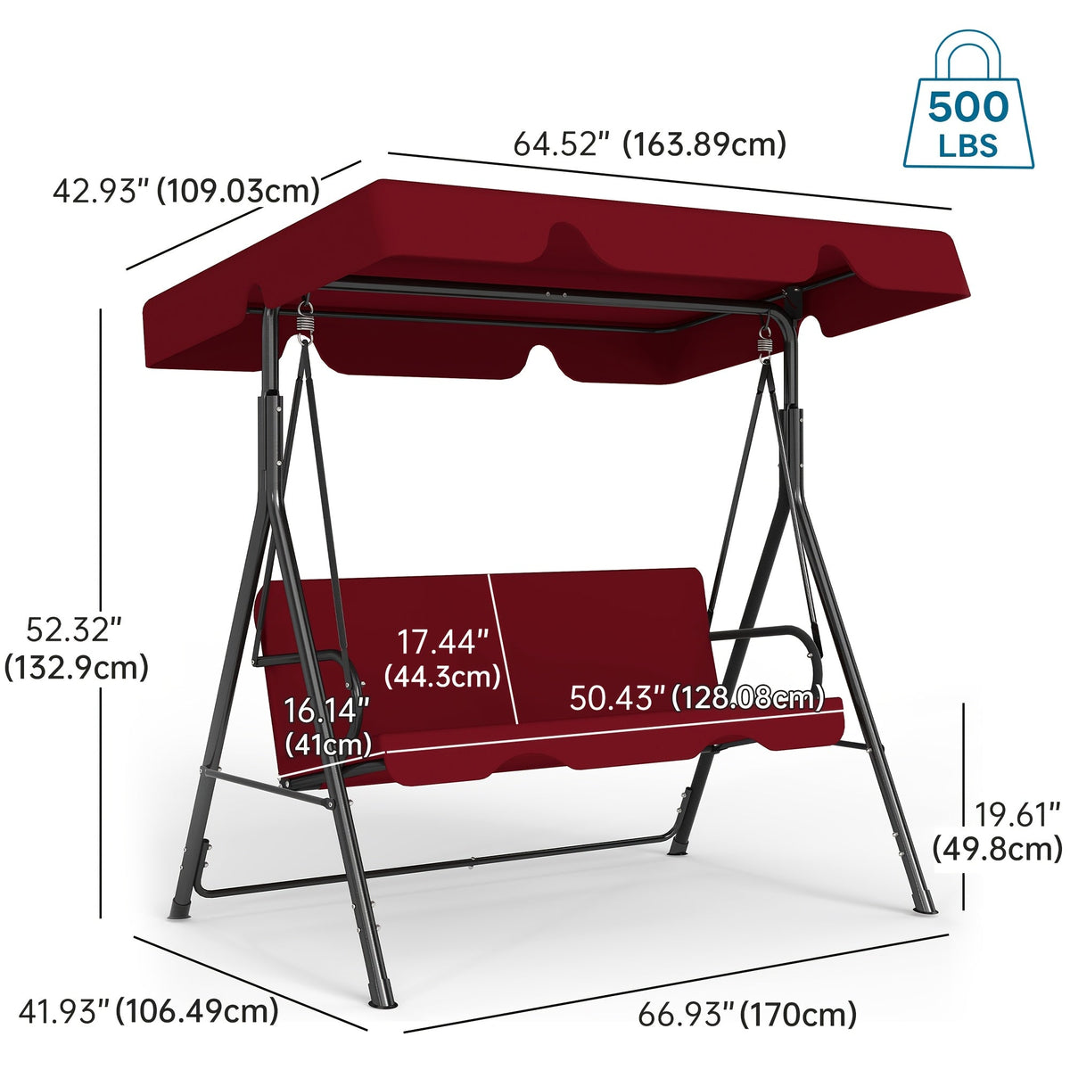 Polyester Canopy Porch Swing Glider for Adults – Powder-Coated Rust-Proof Heavy Duty Stand, Adjustable Bracket for Porch, Garden & Lawn, 6 Colors: Black Beige Coffee Red Green Blue – Nova Mart