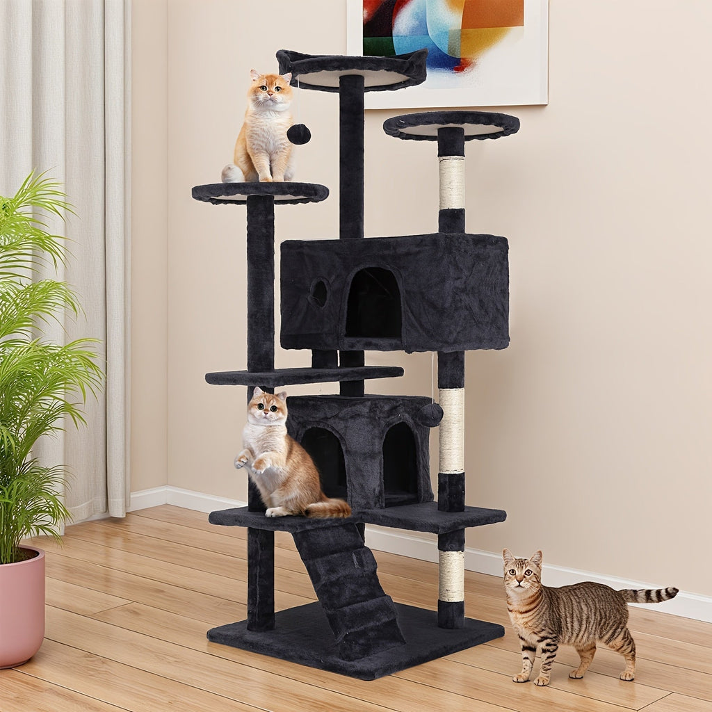多层猫爬架带猫抓柱 – 室内幼猫活动中心猫屋，易于组装，提供 22/54/60/70 英寸高度及 7 种颜色可选，完美的猫咪礼物