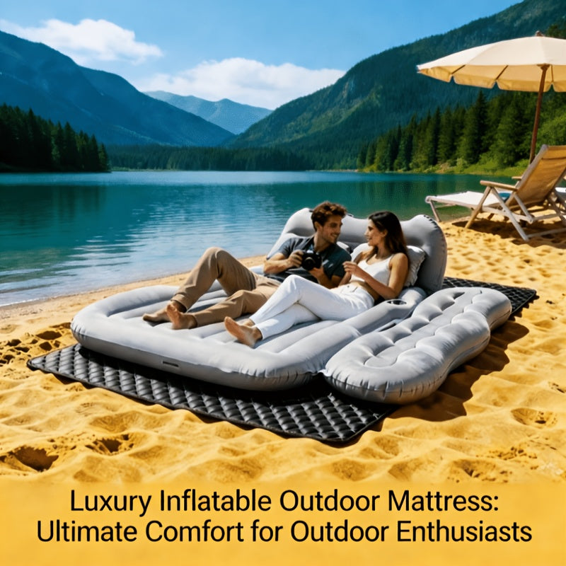 SUV Sedan Car Inflatable Bed, Soft Flocked Back Seat Air Mattress, Foldable & Portable Sleeping Mat for Camping, Road Trips, and Picnics – Includes Air Pump & Storage Bag, Black Grey Beige Pink