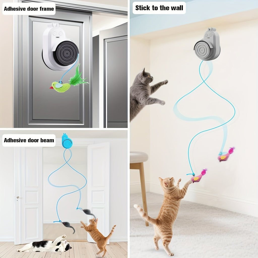 Interactive Cat Toy for Indoor Cats – Automatic Electric Flying Bird Feather Hanging Self-Play Toy for Bored Kittens & Adult Cats, White Blue Grey