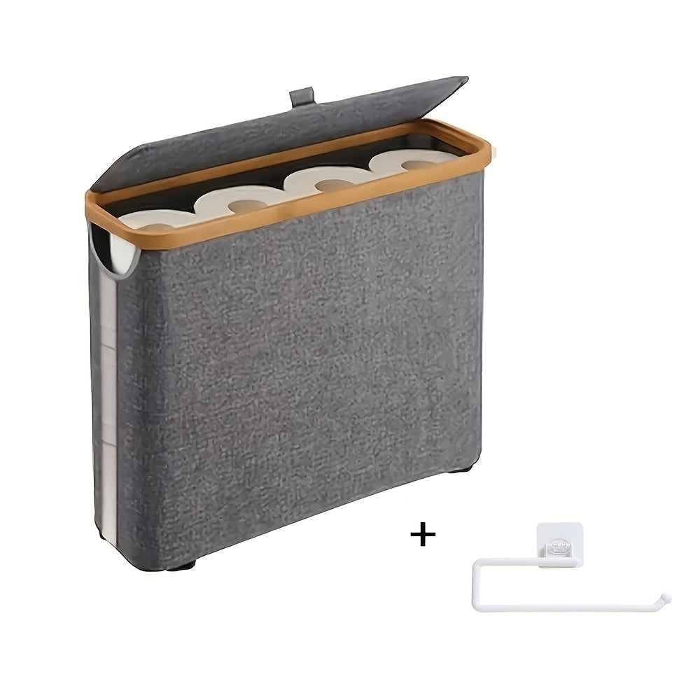 Bamboo Toilet Paper Holder Basket with Lid - Large 9-Roll Storage Organizer for Bathroom, Modern Minimalist Freestanding Toilet Paper Storage Cabinet in Black, Beige, Gray, and Pink