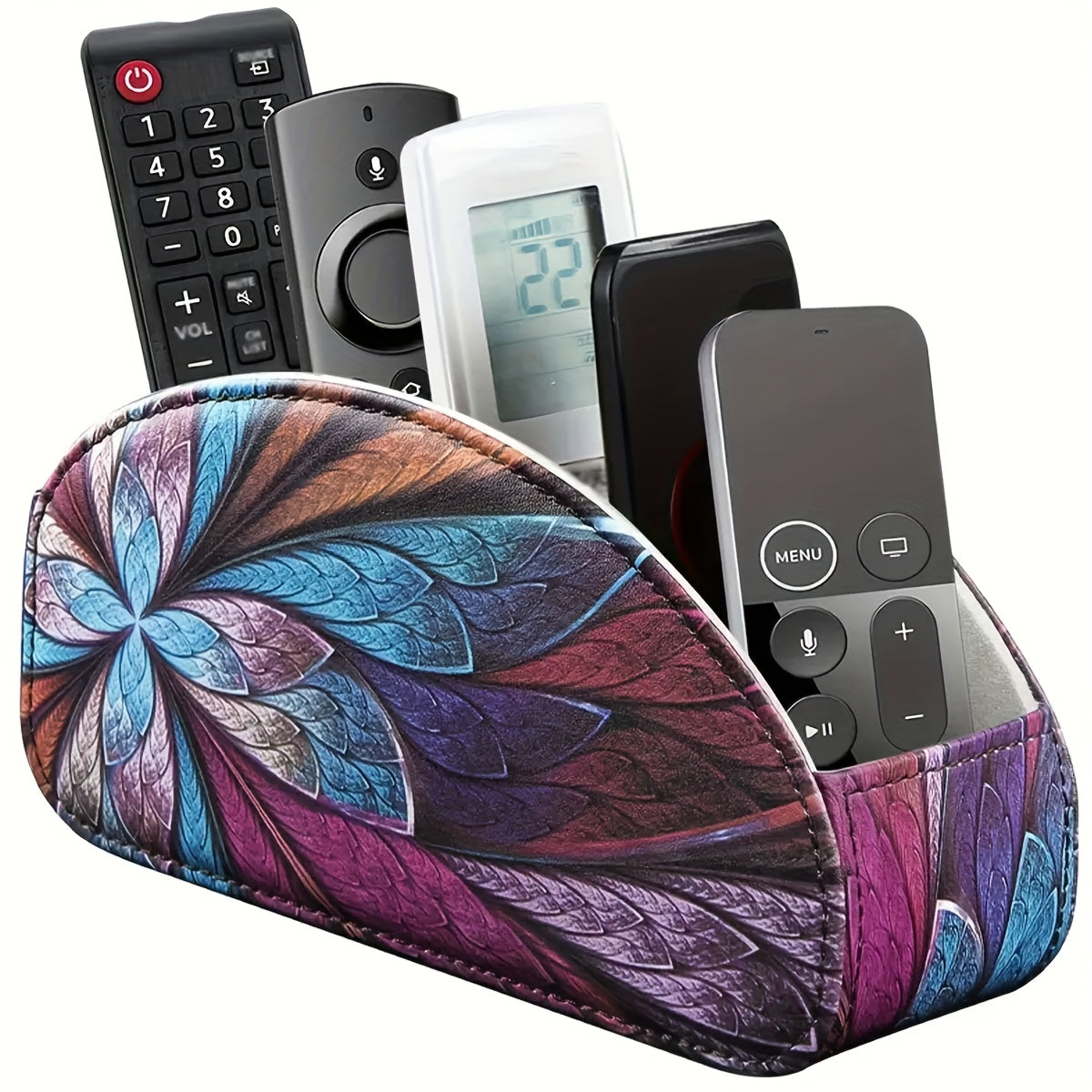 Remote Control Holder with 5 Compartments, Faux Leather Desktop Organizer Caddy for Living Room, Holds TV Remotes, Pens, Eyeglasses, Makeup Brushes, and Office Stationery, Home Decor Storage Box Accessory
