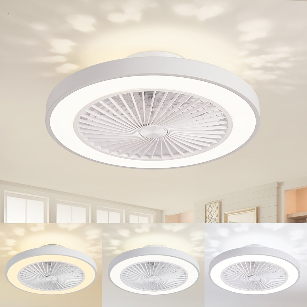 20" Bladeless Ceiling Fan with Light – Dimmable LED Flush Mount Hidden Reversible Blades 3 Color Temperatures 4 Speeds 3800LM 48W for Bedroom Restaurant in Black & White