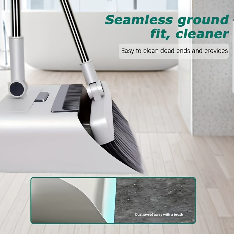 2-in-1 Broom and Dustpan Set, Long Handle, Foldable, Non-Stick Hair, Hard Floor Sweeper, Rotatable Combo for Home, Living Room, Bedroom, Bathroom, Outdoor